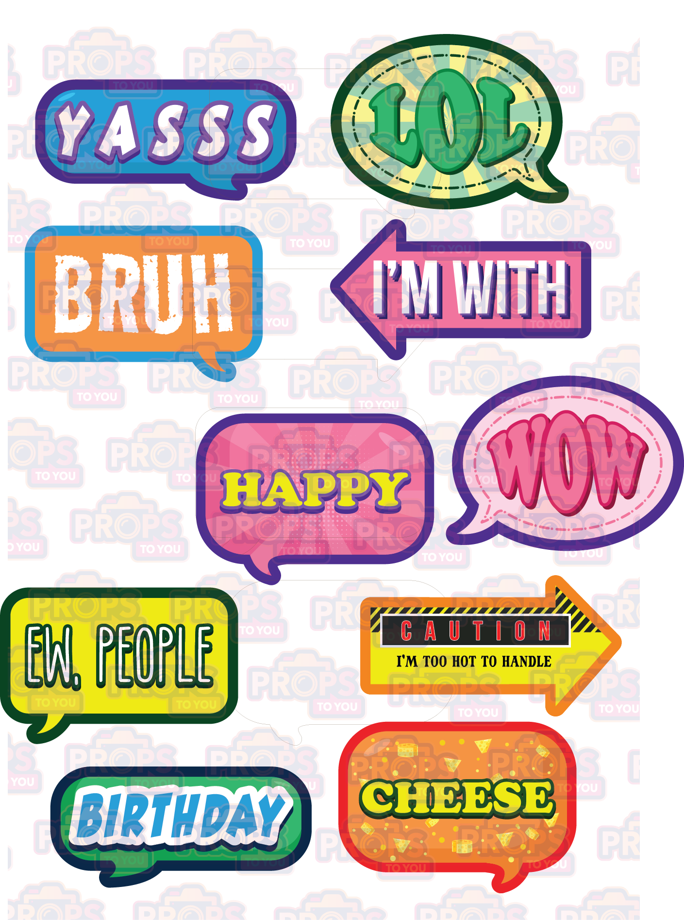 BUNDLE! Speech Bubbles 3 - 5 Double-Sided Photo Booth Props