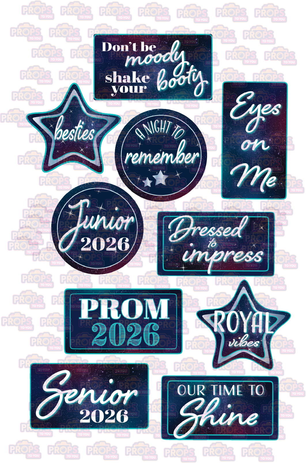 BUNDLE! Prom 2 - 5 Double-Sided Photo Booth Props