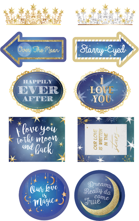 BUNDLE! Wedding - Celestial Bundle - 5 Double-Sided Photo Booth Props