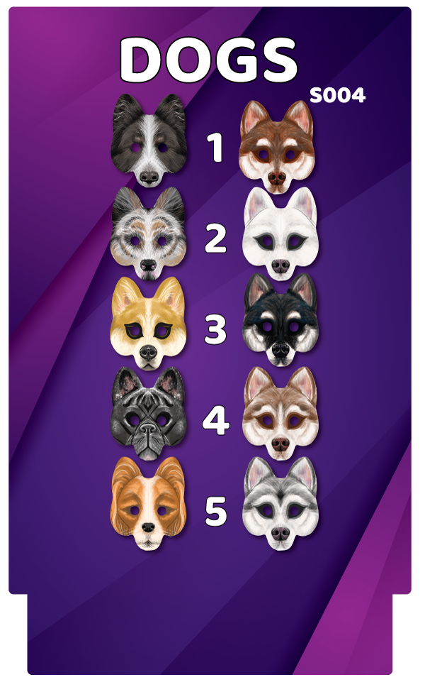 BUNDLE! Dog Masks - 5 Double-Sided Photo Booth Props