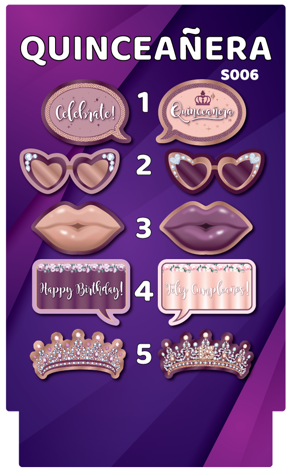 BUNDLE! Quinceañera - 5 Double-Sided Photo Booth Props