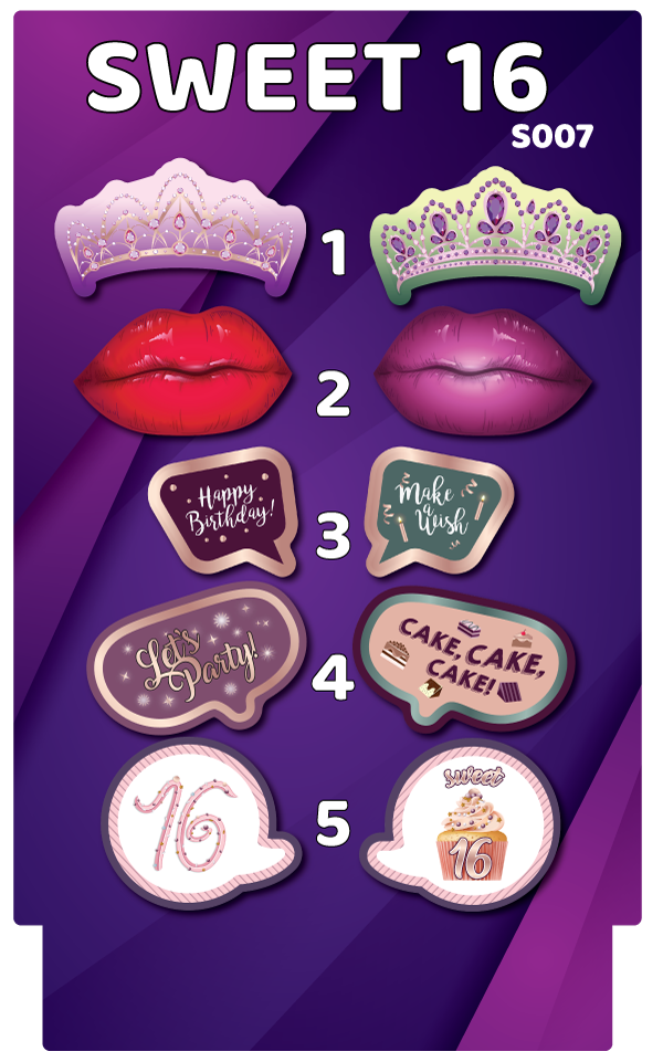 BUNDLE! Sweet 16 - 5 Double-Sided Photo Booth Props