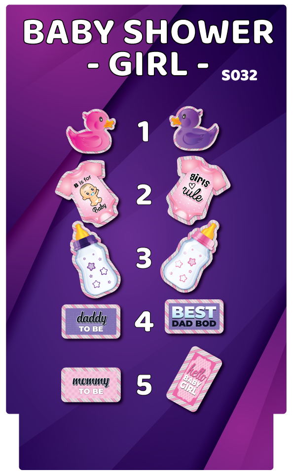 BUNDLE! Baby Shower: Girl - 5 Double-Sided Photo Booth Props