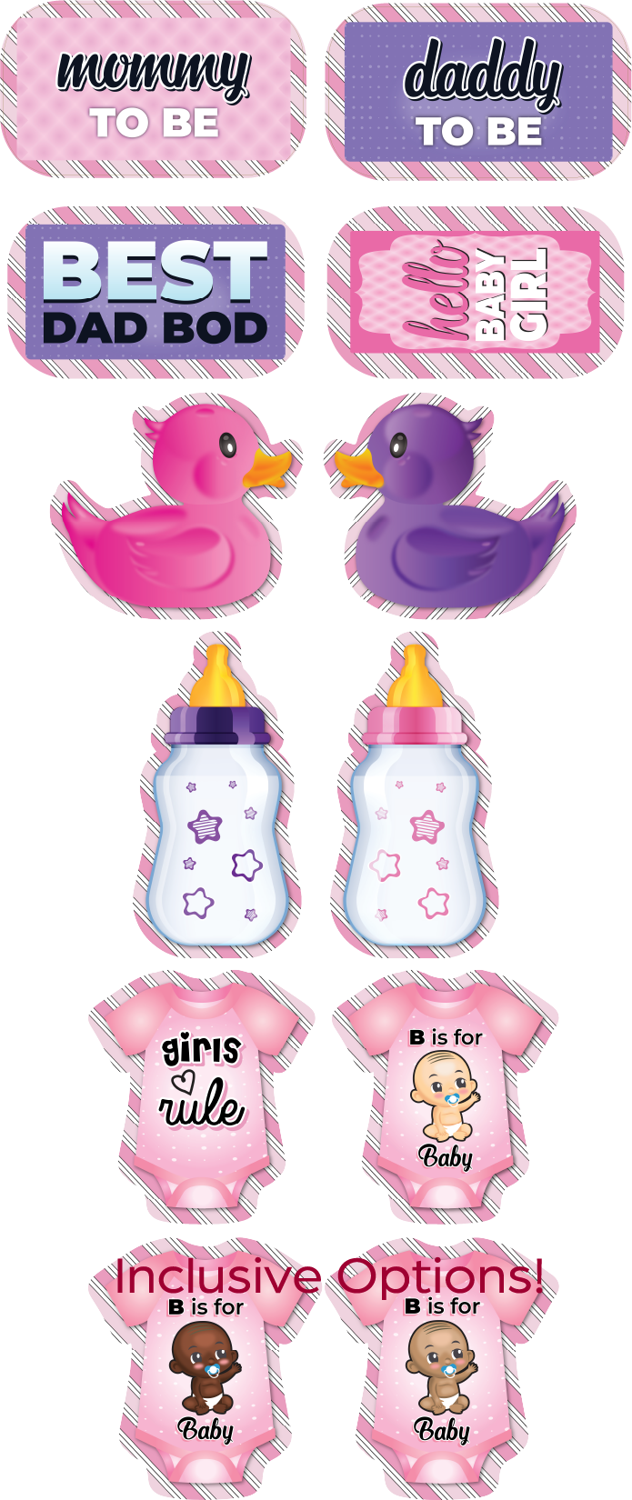 BUNDLE! Baby Shower: Girl - 5 Double-Sided Photo Booth Props