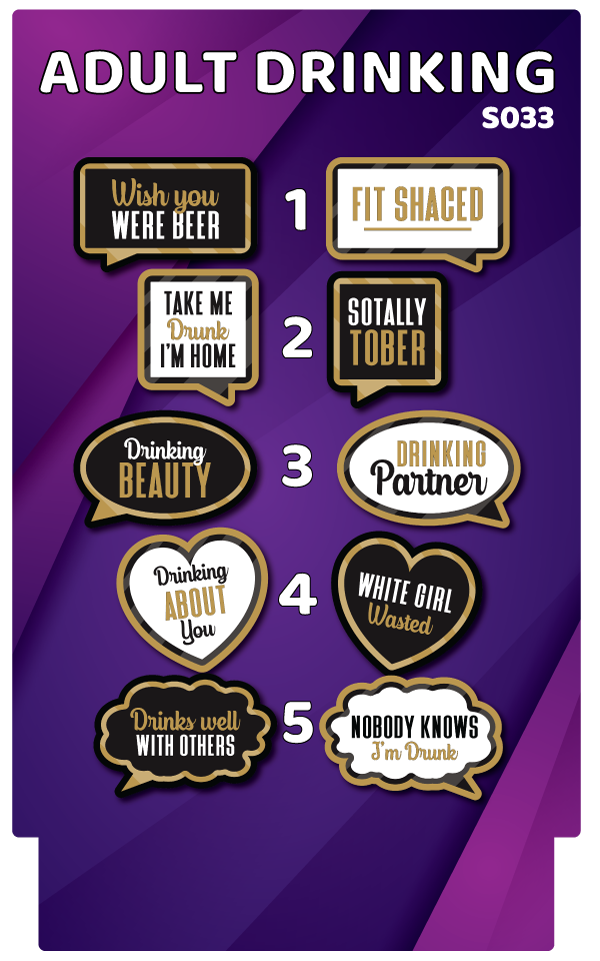 BUNDLE! Adult Drinking - 5 Double-Sided Photo Booth Props