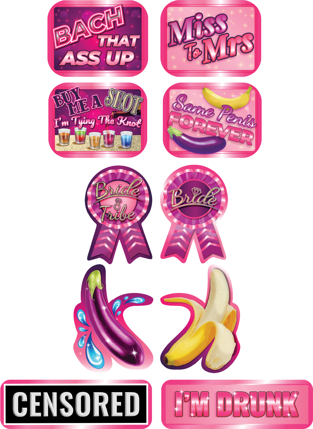 BUNDLE! Bachelorette - 5 Double-Sided Photo Booth Props