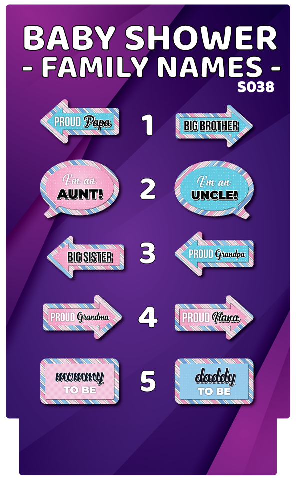 BUNDLE! Baby Shower: Family Names - 5 Double-Sided Photo Booth Props