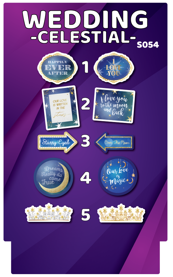 BUNDLE! Wedding - Celestial Bundle - 5 Double-Sided Photo Booth Props