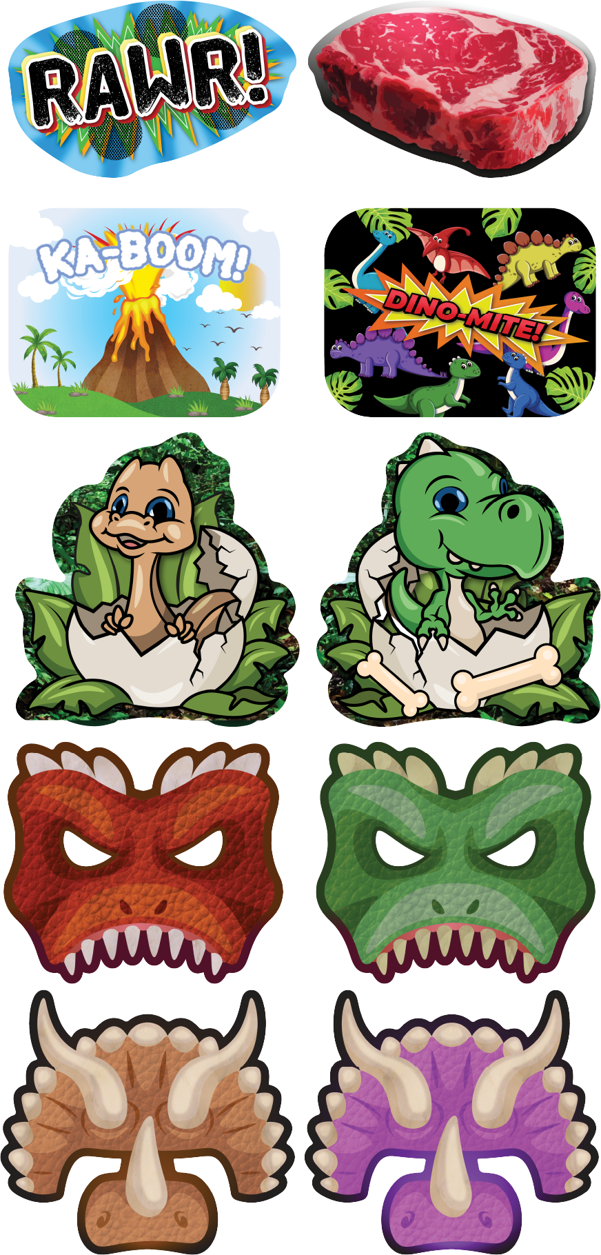 BUNDLE! Dinosaurs - 5 Double-Sided Photo Booth Props