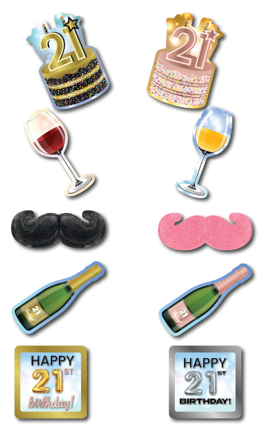 BUNDLE! 21st Birthday - 5 Double-Sided Photo Booth Props