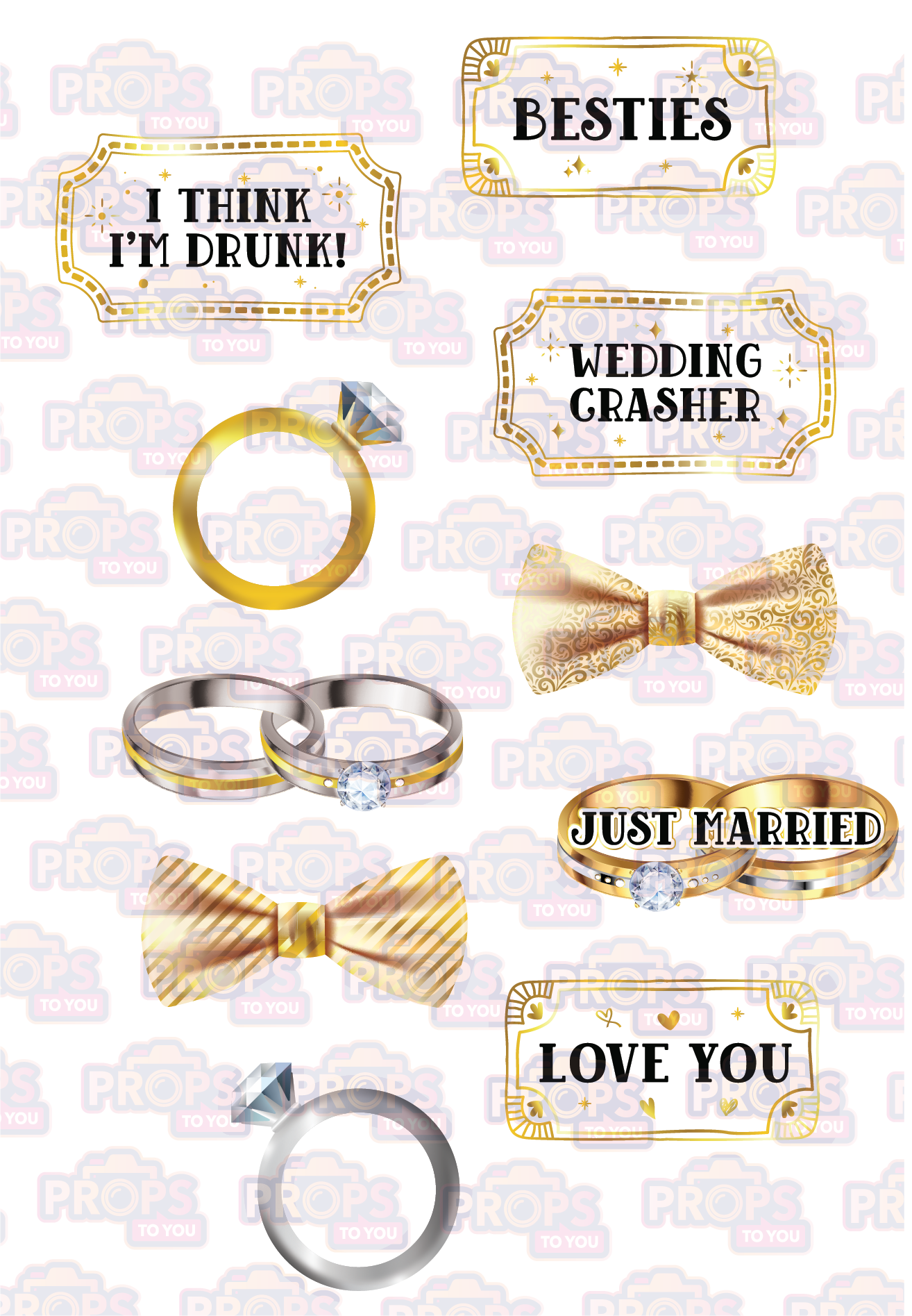 BUNDLE! Wedding Modern 3 - 5 Double-Sided Photo Booth Props