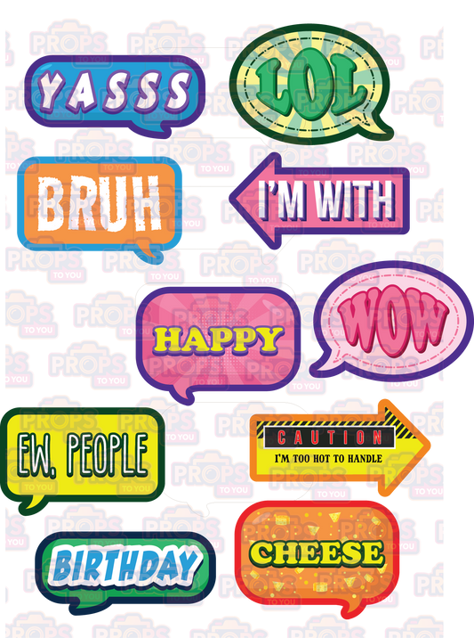 BUNDLE! Speech Bubbles 3 - 5 Double-Sided Photo Booth Props