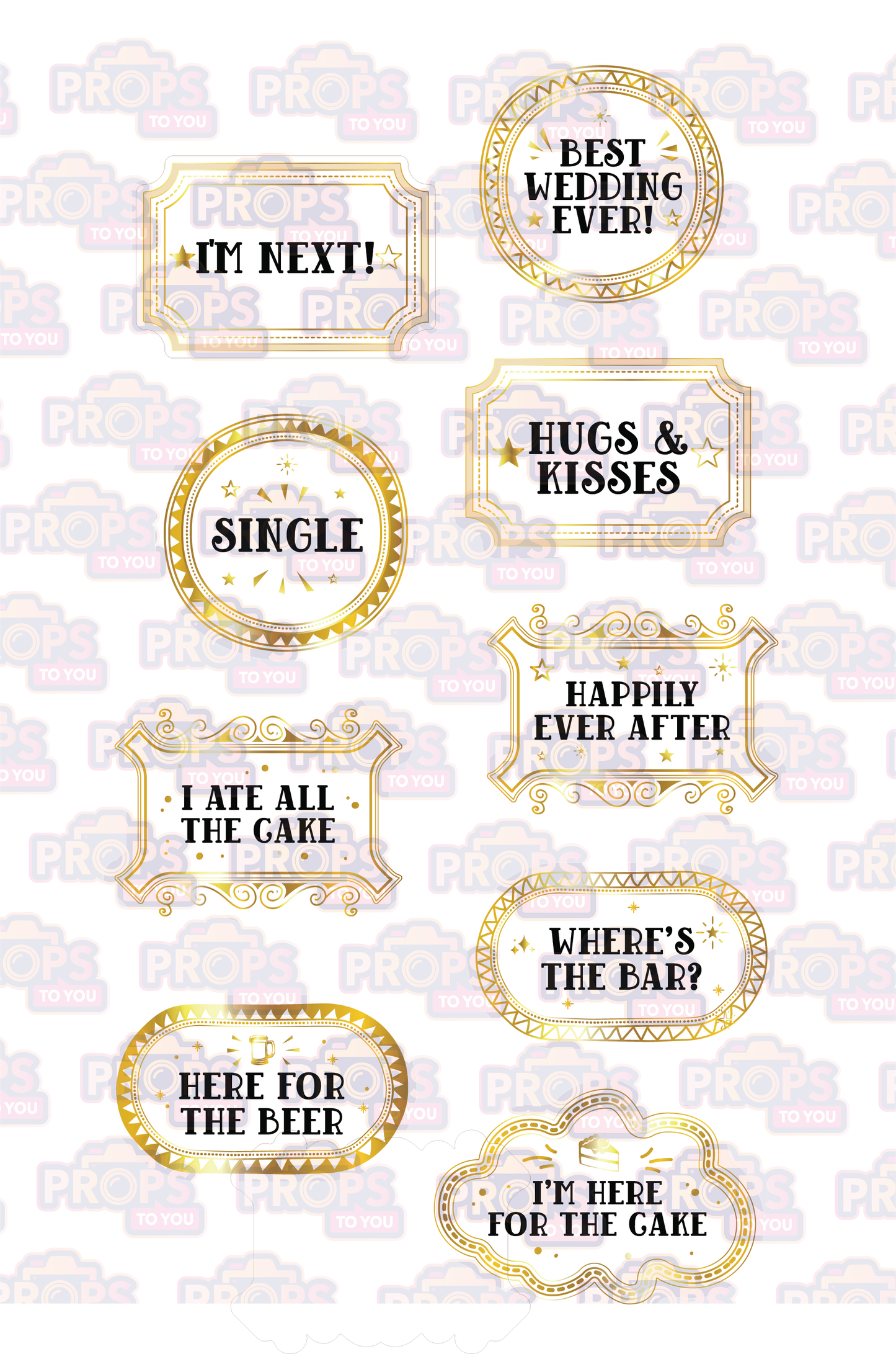 BUNDLE! Wedding Modern 2: 5 Double-Sided Photo Booth Props