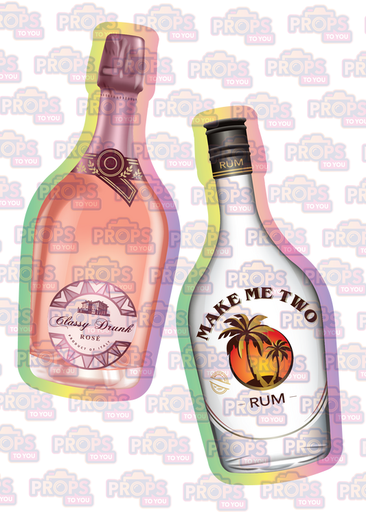 BIG Props: Alcohol! Tropical Rum/Classy Pink Sparkling Wine Photo Booth Prop