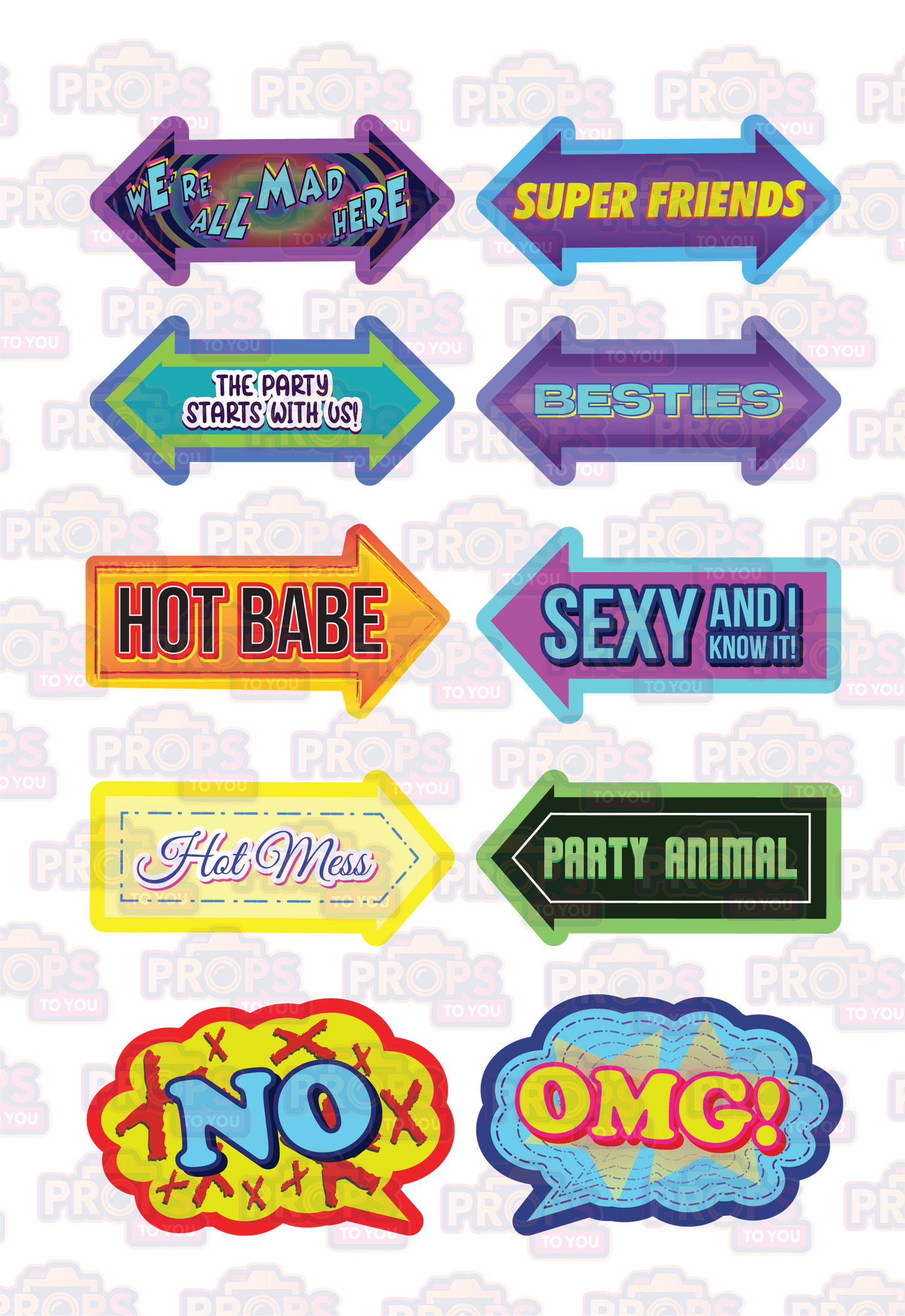 BUNDLE! Fun Bright Signs - 5 Double-Sided Photo Booth Props