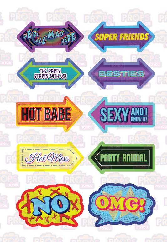 BUNDLE! Fun Bright Signs - 5 Double-Sided Photo Booth Props