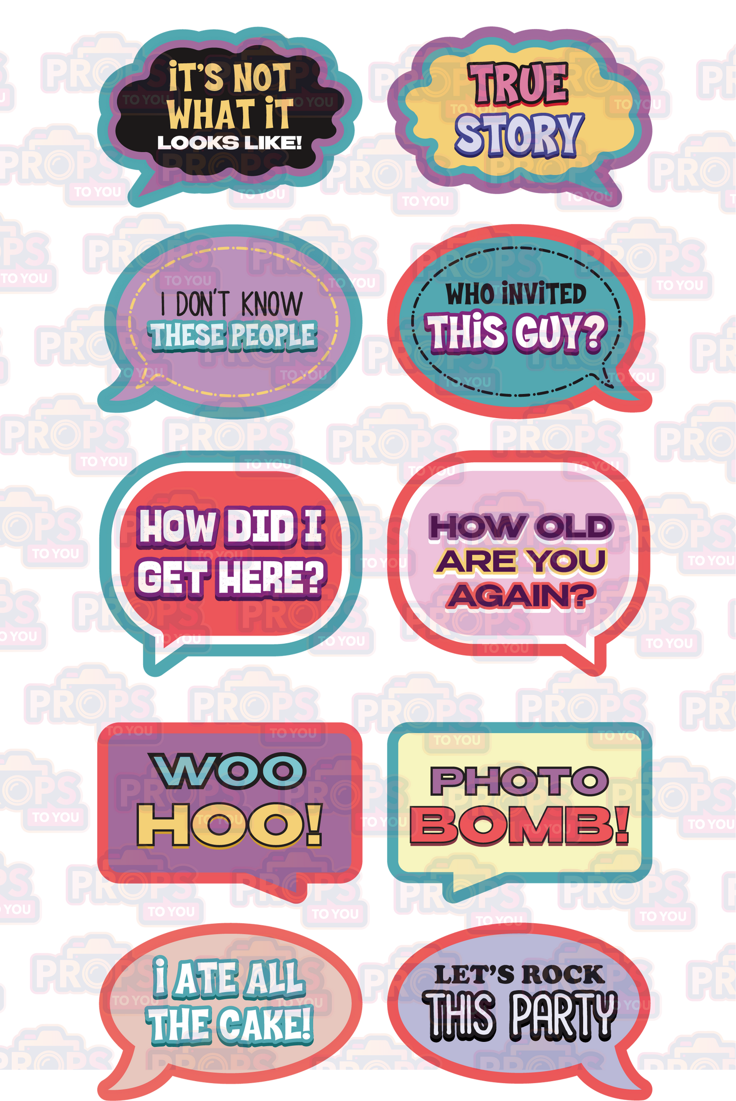 BUNDLE! Speech Bubbles - 5 Double-Sided Photo Booth Props
