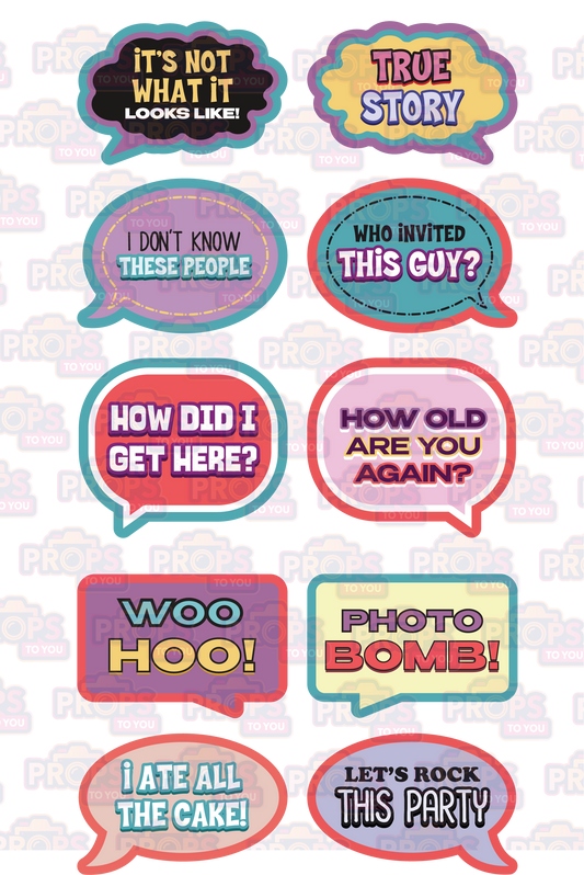 BUNDLE! Speech Bubbles - 5 Double-Sided Photo Booth Props