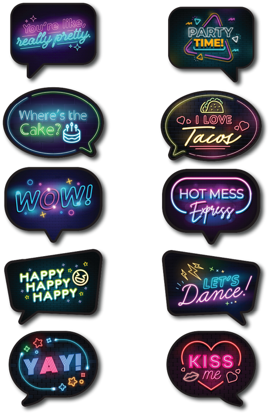 BUNDLE! Neon Speech Bubbles - 5 Double-Sided Photo Booth Props