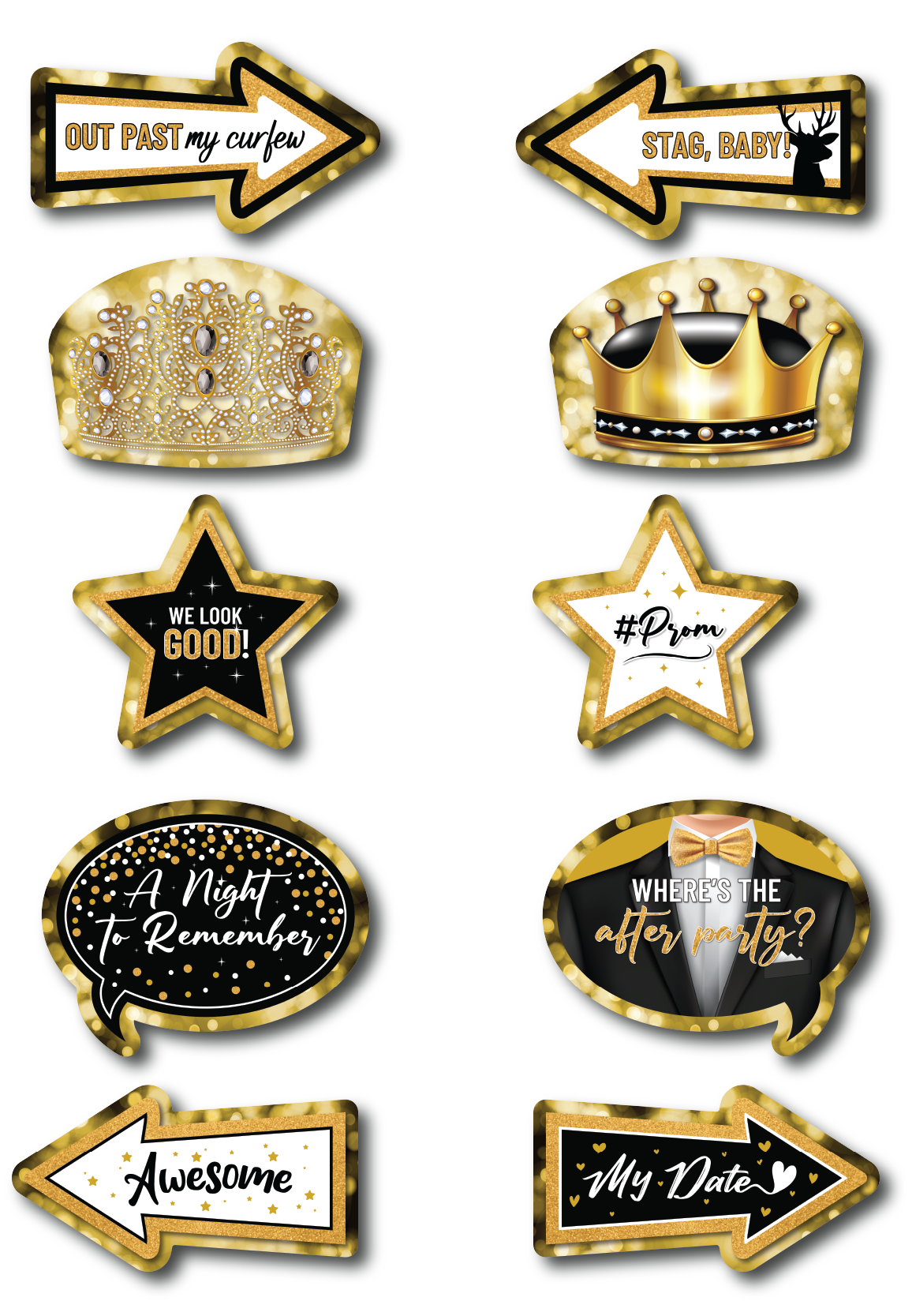 BUNDLE! Prom - 5 Double-Sided Photo Booth Props