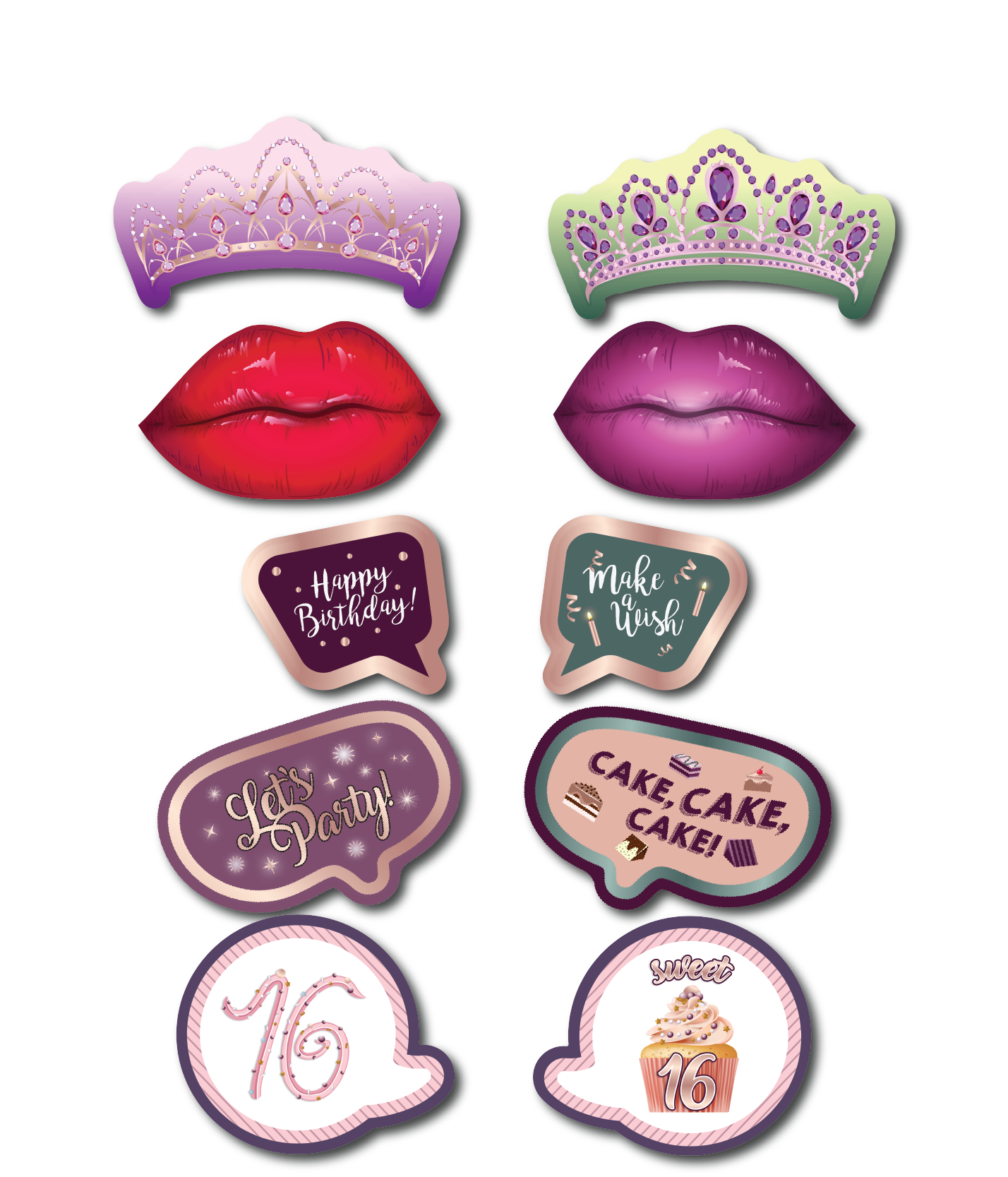 BUNDLE! Sweet 16 - 5 Double-Sided Photo Booth Props