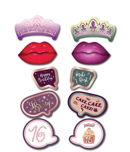 BUNDLE! Sweet 16 - 5 Double-Sided Photo Booth Props
