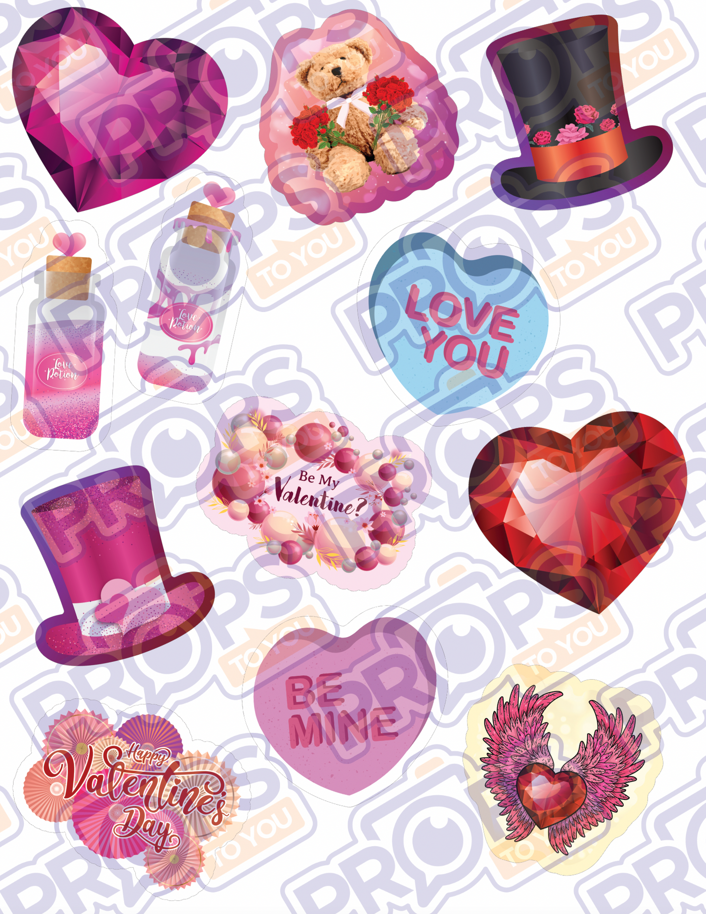 BUNDLE! Valentine - Classic - 6 Double-Sided Photo Booth Props