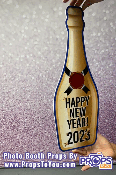 BIG Props: New Years - 2024! Gold Sparkling Wine Bottle Photo Booth Prop