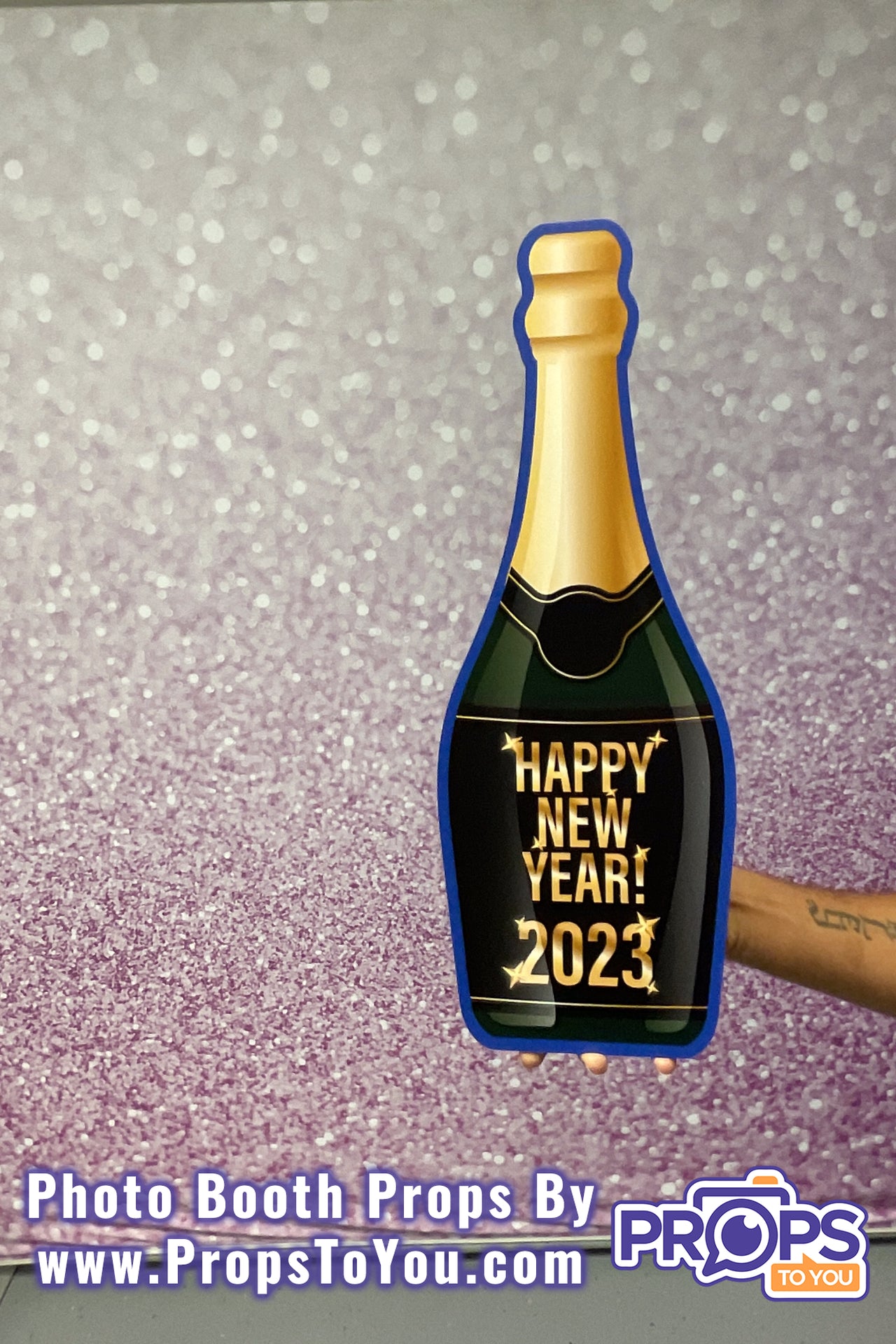 BIG Props: New Years - 2023! Gold Sparkling Wine Bottle Photo Booth Prop