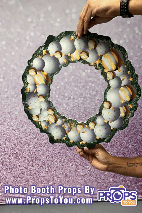 BIG Props: Christmas - Classy! Evergreen/Ornament Wreath Silver and Gold Photo Booth Prop