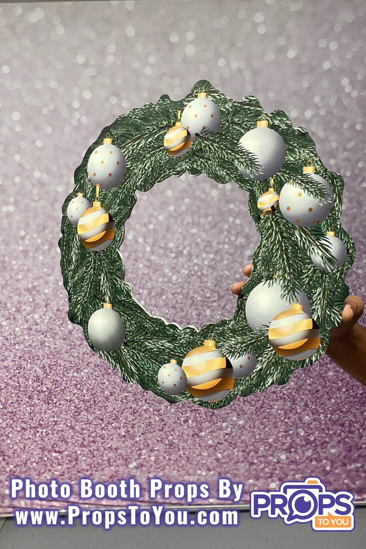 BIG Props: Christmas - Classy! Evergreen/Ornament Wreath Silver and Gold Photo Booth Prop
